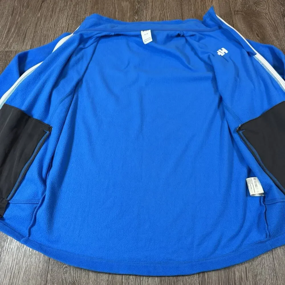 Helly Hansen Fleece Jacket Men Large Blue Full Zip HH Logo Polartec Collar M
